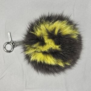 Fendi Yellow and Black Key & Card Holder with Luxurious Fur